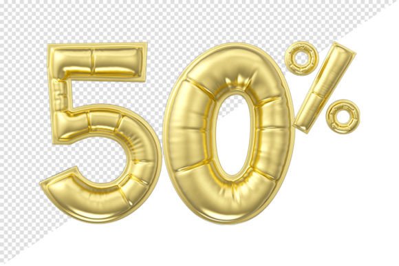 50 Percent Discount. Gold Glossy Balloon: Elevating Your Digital Designs with Premium 3D Assets