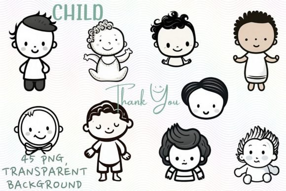 Child, Baby, Kid, Children: Evaluating Black and White Outline Illustrations for Creative Projects
